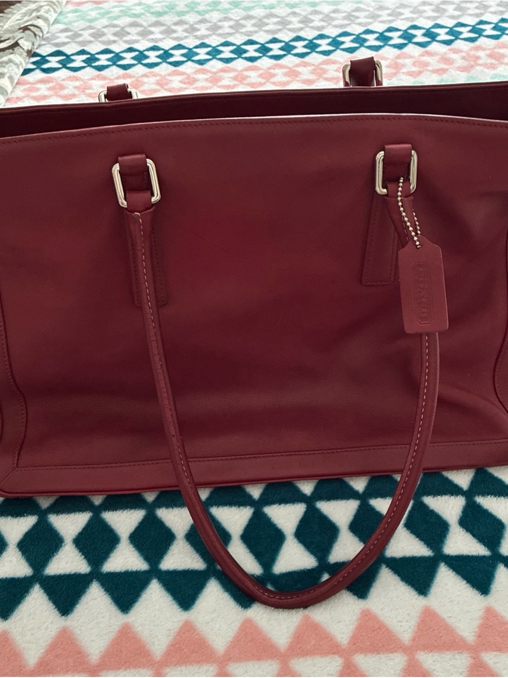 RARE Vtg Coach Stylish Burgundy/Rust Leather Tote Bag. L2S-9426 - Picture 5 of 5